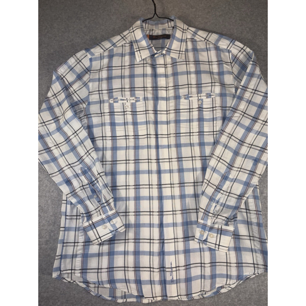 Ben Sherman Heritage Plaid‎ Button Down Shirt Mens Large Blue White Long Sleeve